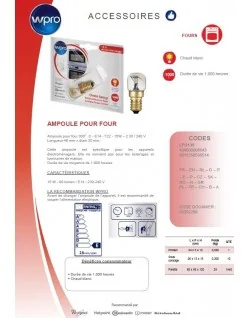 Ampoule - 15W-230V-E14 / 300°C Spécial Four Whirlpool - Wpro pas cher