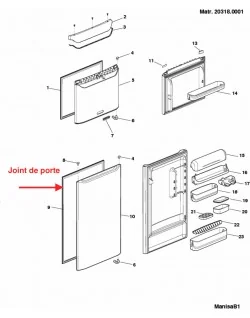 Joint de porte partie réfrigérateur pour Indesit - Ariston